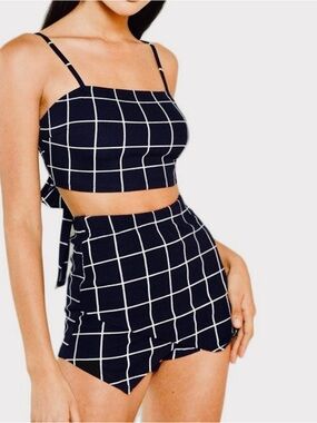 Blue Blush Black/White Checkered Skort